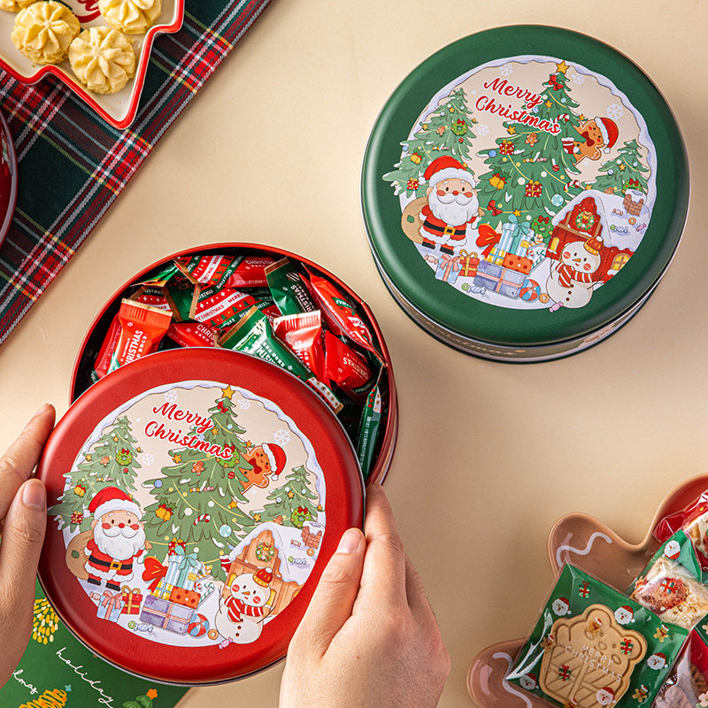 圣诞节礼物盒品伴手包装马口铁空盒精美铁盒卡通小树创意儿童糖果
