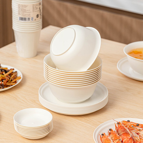 玉米淀粉一次性餐具菜盘碟子饭碗筷套装三件套食品级家用即弃环保