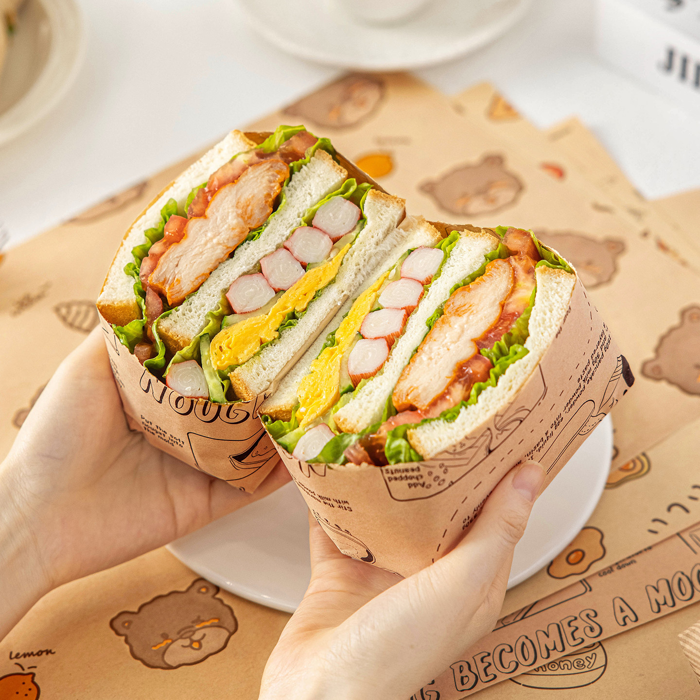 做三明治的包装纸专用食品级可微波早餐袋汉堡盒饭团包防油手抓饼