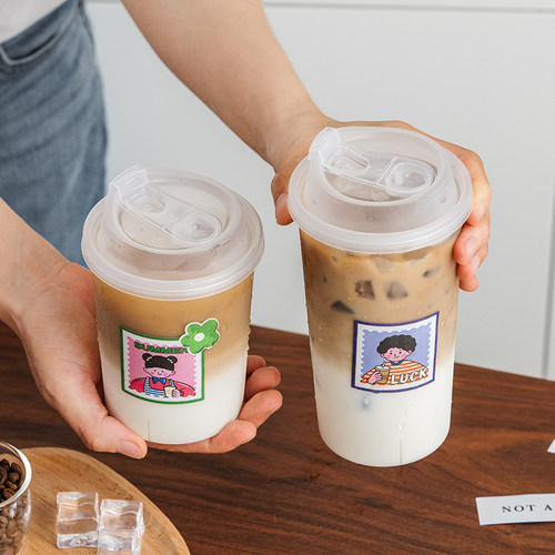 一次性咖啡杯子奶茶杯店专用带盖冷饮料品外带水果茶柠檬茶高颜值