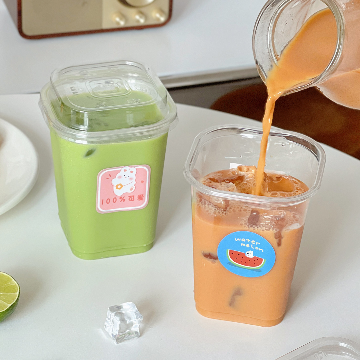 一次性奶茶杯子咖啡店专用商带盖食品级冷饮料的外出携带塑料果汁