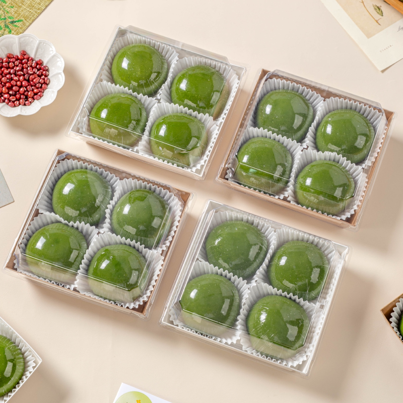 青团包装盒4粒贴纸托打清明果子雪媚娘蛋糕卷三明治烘焙牛皮硬礼