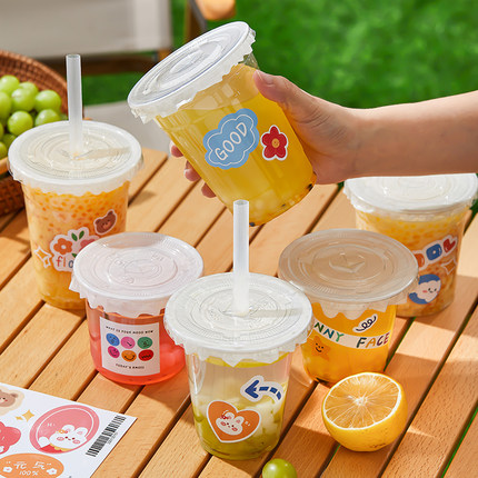 水果茶柠檬奶茶杯子一次性带盖咖啡杯店专用杨枝甘露瓶饮料品果汁