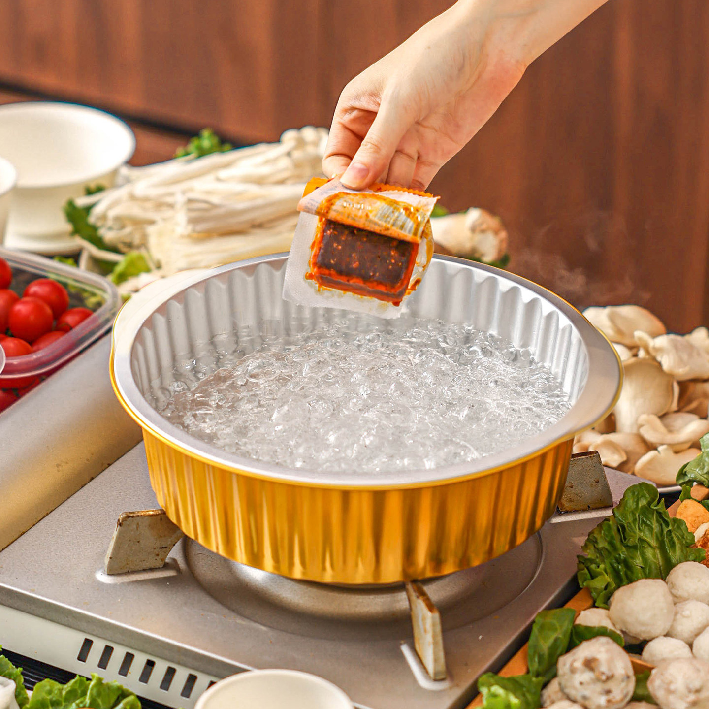 一次性户外锅具露营野营装备炊具卡式炉专用便携小火锅铝箔锅套装