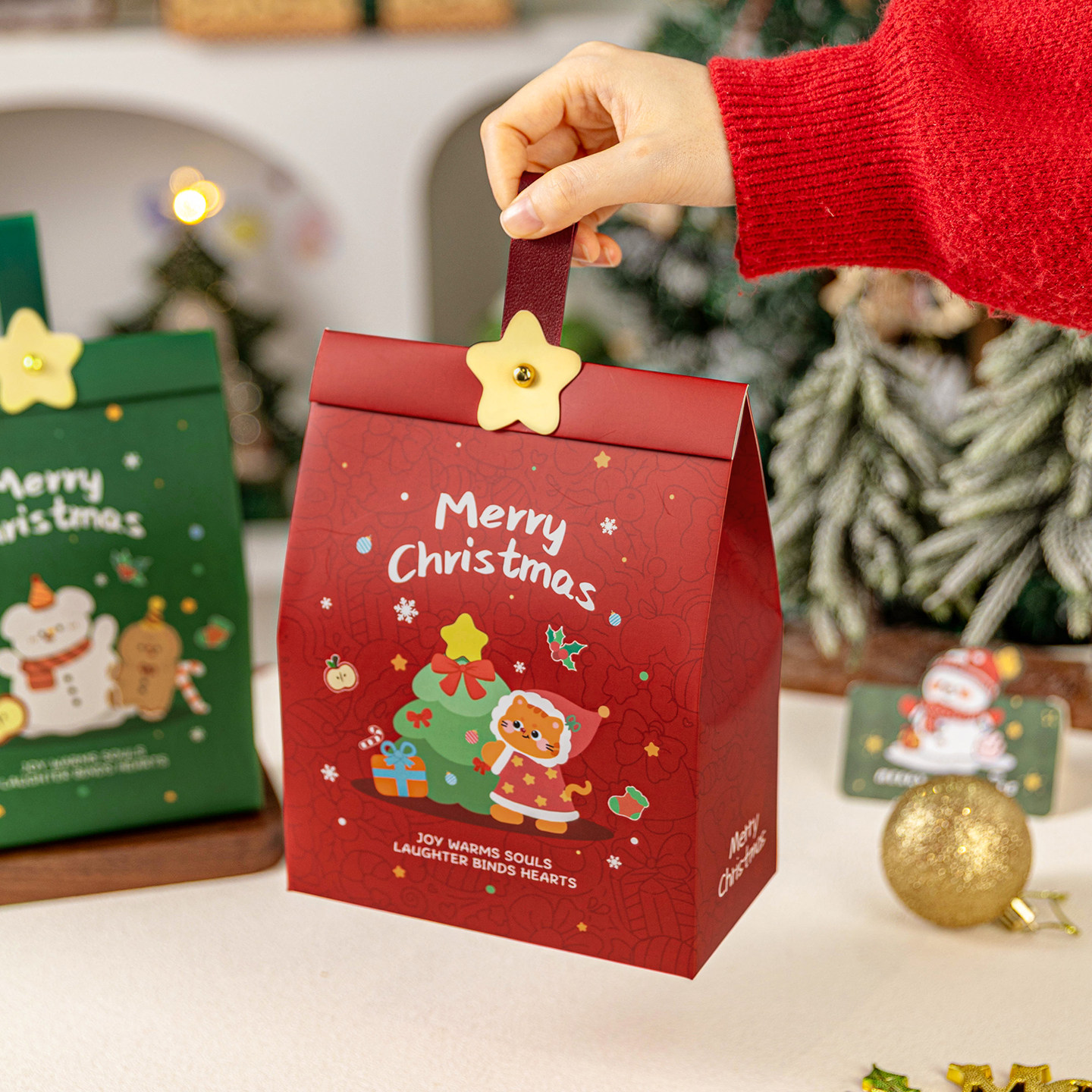 圣诞包装盒礼品袋饼干礼物小曲奇节子空手提大号苹果太妃糖雪花酥