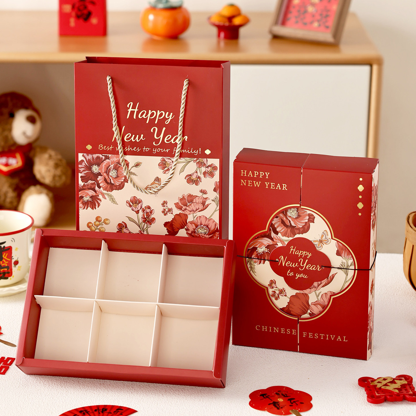 新年礼盒空盒包装子品太妃糖果曲奇饼干零食蛋黄酥过2026六九宫格