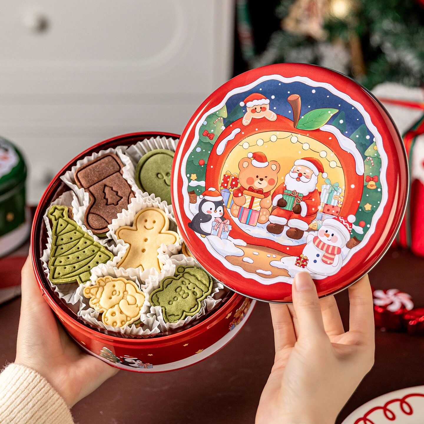 圣诞节曲奇饼干包装盒礼盒物烘焙罐子礼品糖霜太妃糖铁盒子空糖果