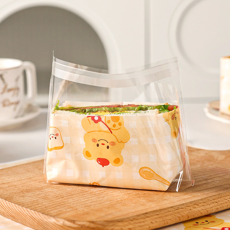 三明治包装纸袋食品级专用的可微波汉堡防油饭团三文治黄油盒小熊