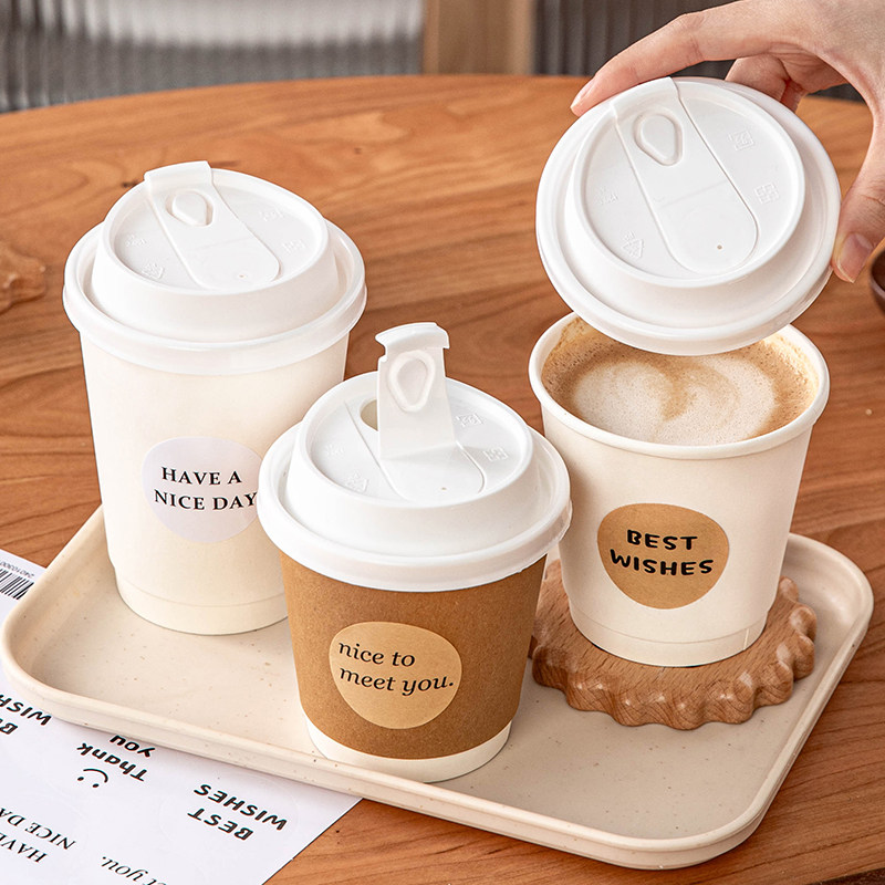 咖啡杯一次性杯子带盖奶茶杯纸饮料的加厚家用店专用果茶打包外带图片