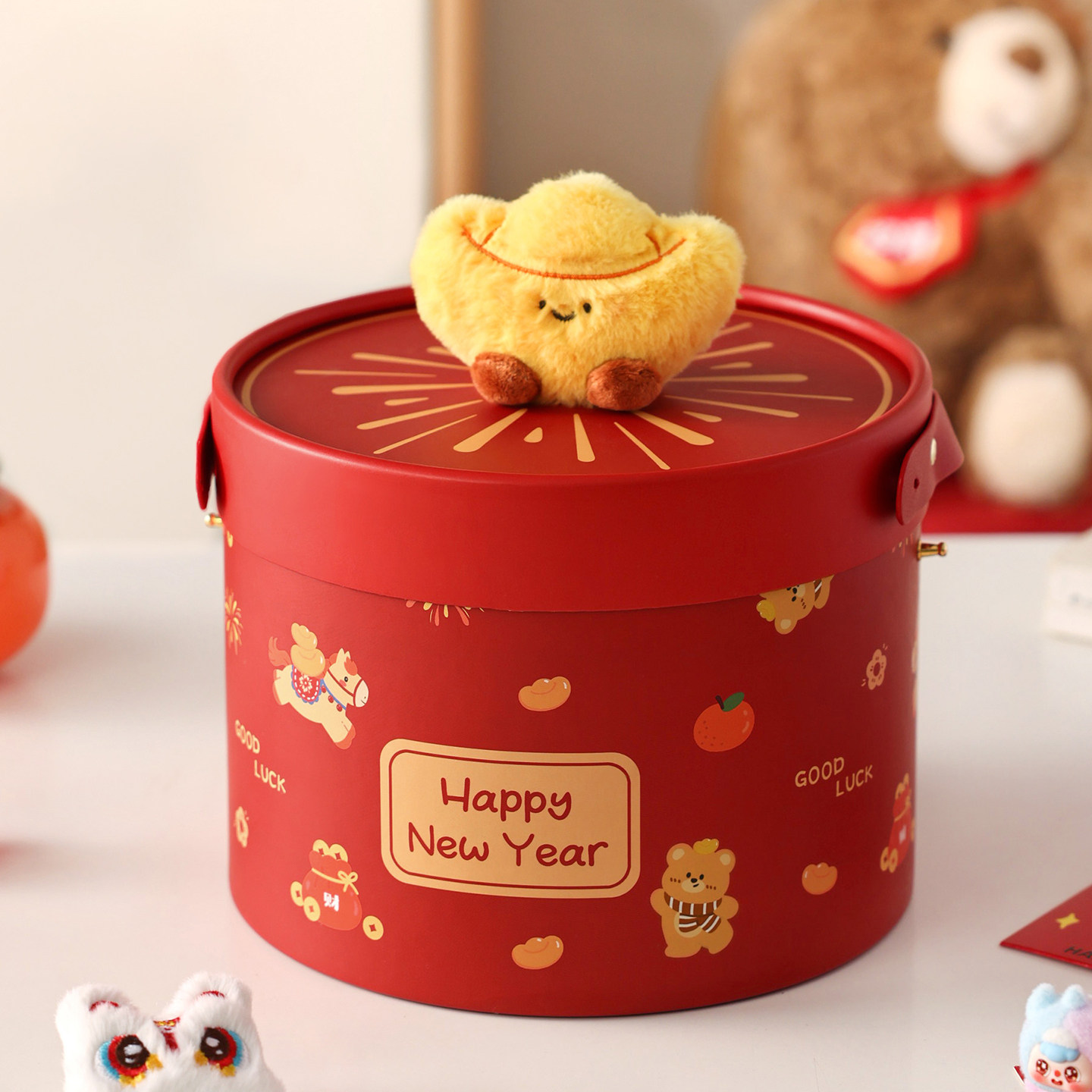 2026新年礼盒包装空盒子雪花酥饼干太妃糖果零食抱抱桶货烘焙品马