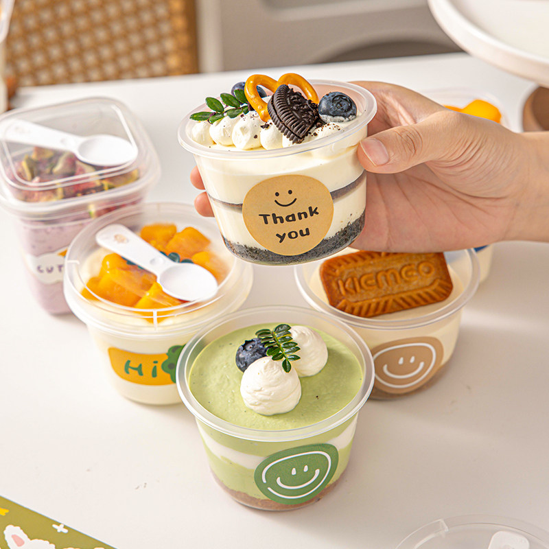 圆形慕斯杯带盖蛋糕方形布丁杯盒子一次性双皮奶专用杯甜品台木糠