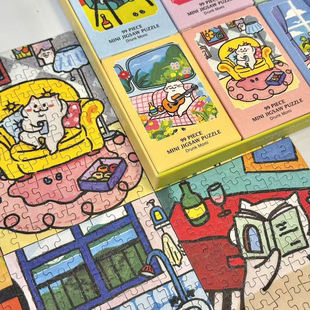 海鹦&DrunkMomi 6*99片迷你小拼图桌面摆件闪面成人解压卡通玩具