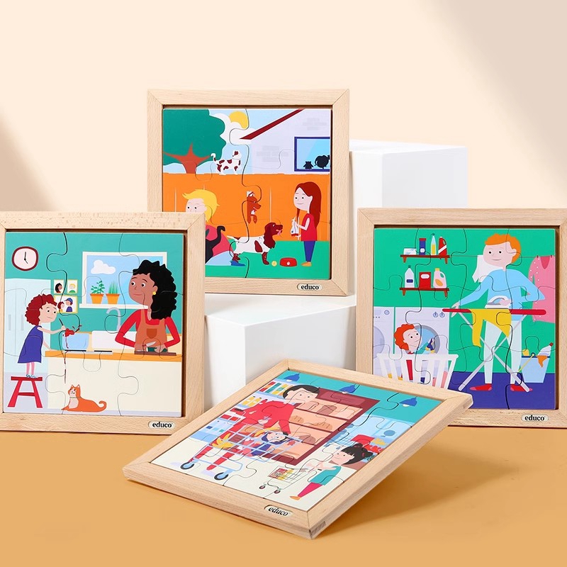 大拼块卡通相框式木制拼图早教具
