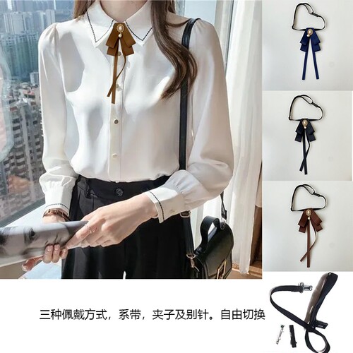 2025夏季职业领结别针夹子绳带多用配饰韩版蝴蝶结领花女长款飘带