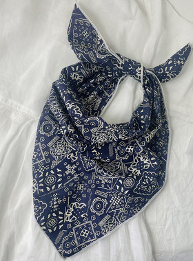 100%纯棉小方巾女58x58cm小花头巾发带韩版几何印花领巾装饰围巾