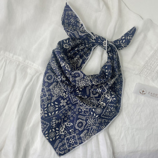 100%纯棉小方巾女58x58cm小花头巾发带韩版 饰围巾 几何印花领巾装