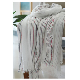 DU家白色银线棉麻围巾女 日系柔软春薄款空调披肩防晒丝巾夏季