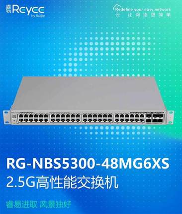 Ruijie锐捷睿易网络网管型交换机RG-NBS5300-48MG6XS 48口2.5G电口+6口SFP万兆光口 超千兆+万兆