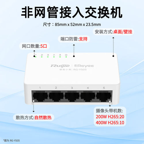 锐捷5口千兆非网管接入交换机