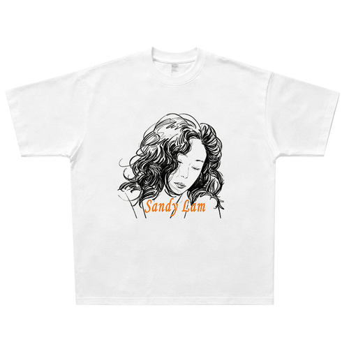 Sandy Lam林忆莲 素描手绘人像 美式复古纯棉T恤vintage休闲短袖
