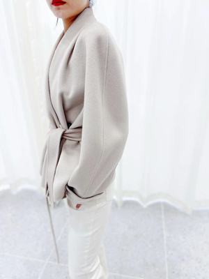 100%羊毛双面呢米色大衣短款小个子高级感简约风