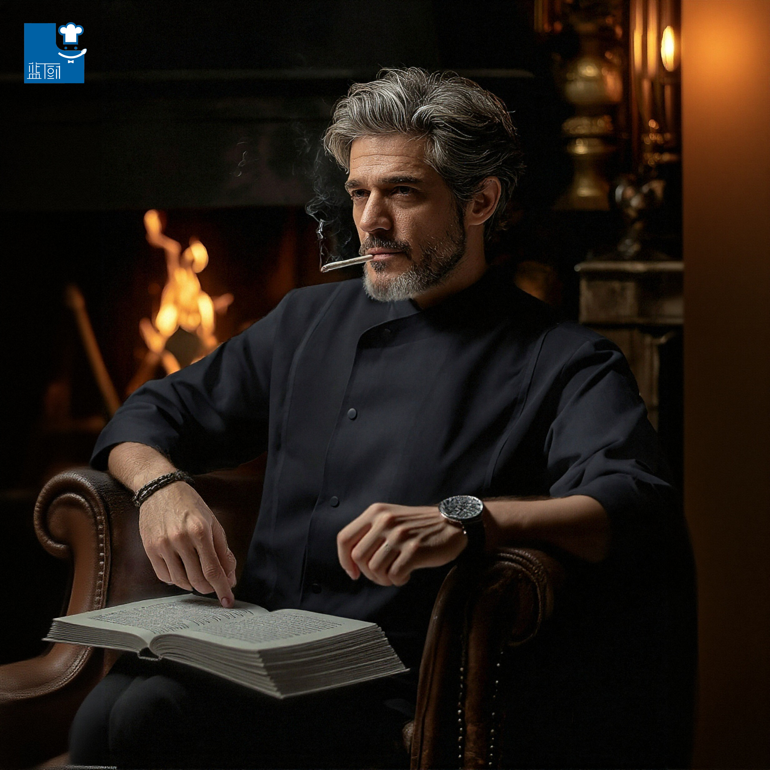 2025秋冬经典明线斜领款立领长袖厨师服吸湿排汗酒店餐饮厨师制服