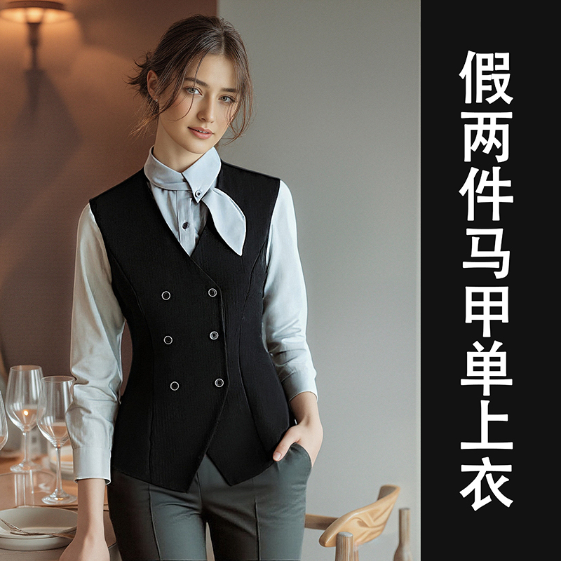 秋季假两件马甲衬衫长袖服务员工作服定制logo酒保ktv酒吧西餐厅