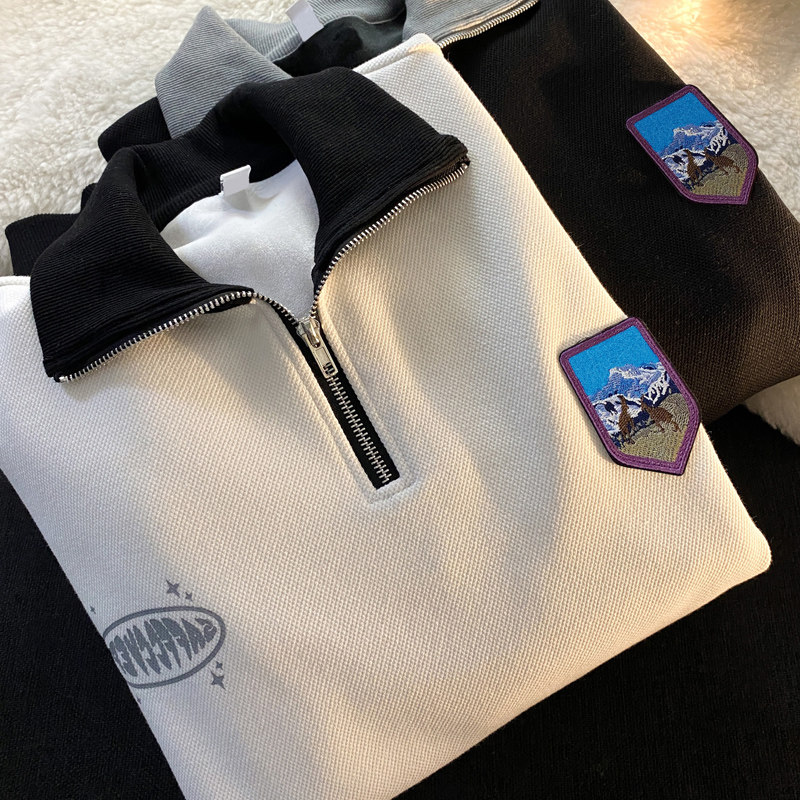 直播华夫格polo领半拉链袖标卫衣外套男女102B-W3838P38，男装卫衣，星座102B-2