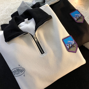 直播华夫格polo领半拉链袖标卫衣外套男女102B-W3838P38,男装卫衣,星座102B-2