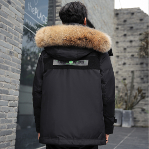 大货2万加厚潮帅气连帽貉子真毛情侣外套羽绒服男102B-2Y068P315,八角帽和围巾的搭配图片
