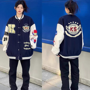 棒球服外套男秋冬美式撞色拼接潮情侣飞行员夹克102B2-JK5056P75图片