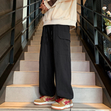 水洗棉裤子宽松直筒多口袋工装裤男抽绳束脚休闲裤102B-K8205P58，男装休闲裤，星座102B-2