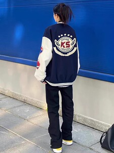 棒球服外套男秋冬美式撞色拼接潮情侣飞行员夹克102B2-JK5056P75图片