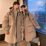 加厚潮字母印花连帽工装情侣中长款宽松羽绒服男女102B-2Y906P195，男装羽绒服，星座102B-2