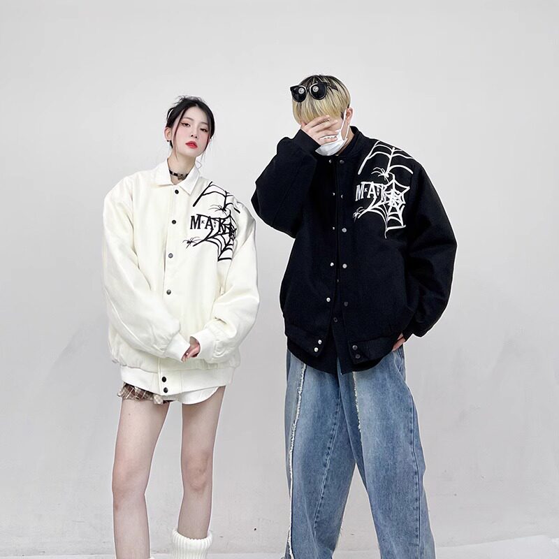 美式蜘蛛网刺绣夹克棒球服秋薄款男女宽松情侣外套102B-JK8111P85,男装夹克,星座102B-2