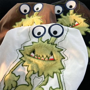 21支精梳棉240克美式复古植绒刺绣外星人短袖男女102B-T5611P30,男装T恤,星座102B-2