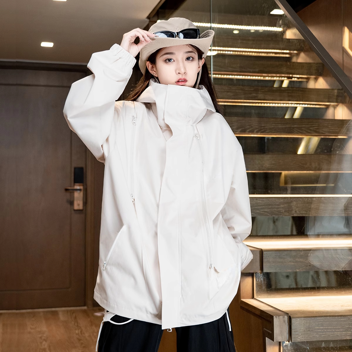 秋防水双拉链休闲运动服男女宽松机能工装美式冲锋衣102B-W738P75,男装工装外套,星座102B-2