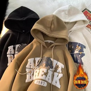 美式卫衣男秋冬加绒加厚潮牌情侣连帽衫上衣102B-W8087P45加绒55图片