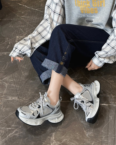 实体！美次优2025春季新款韩版真皮百搭增高显脚小休闲鞋老爹鞋女