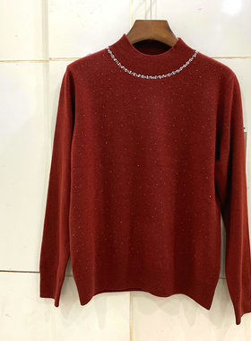 808-9516欧洲站秋冬2025时尚气质半高领烫钻长袖减龄羊绒羊毛衫女