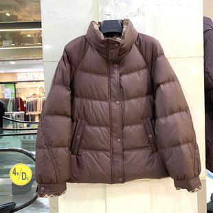 蓝泰31 欧货冬装2025新款时尚拼格子立领休闲加厚小个鹅绒羽绒服