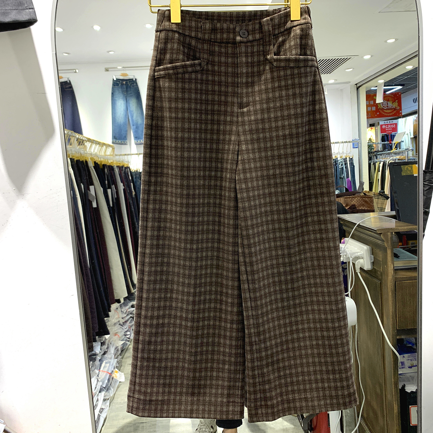 千姿秀6K5313欧洲站时尚百搭格子休闲九分裤小个子直筒裤女裤秋装