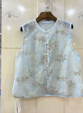艾2612 重工钉珠刺绣花蕾丝桑蚕丝工艺纱国风薄马甲外套欧货春装