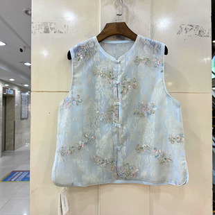 艾2612 重工钉珠刺绣花蕾丝桑蚕丝工艺纱国风薄马甲外套欧货春装