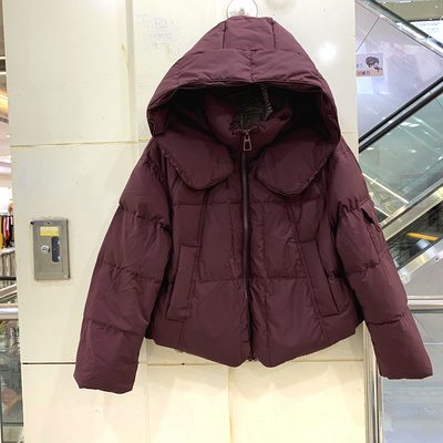 H-5299 时尚针织拼接拉链立领连帽休闲减龄短装羽绒服外套欧货冬