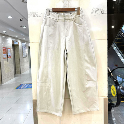 艾2610 欧货春装2026新款一粒扣后松紧高腰休闲弯刀裤气球裤女裤