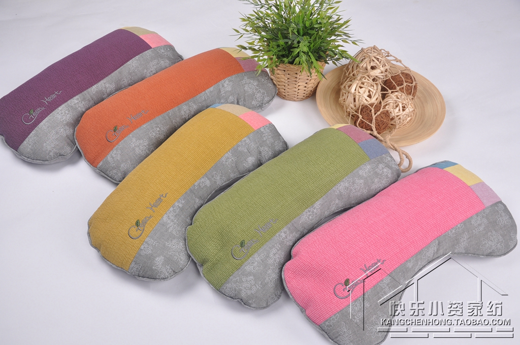 韩式砂洗棉U型颈椎荞麦枕头纳米管护颈椎单人PE软管月牙