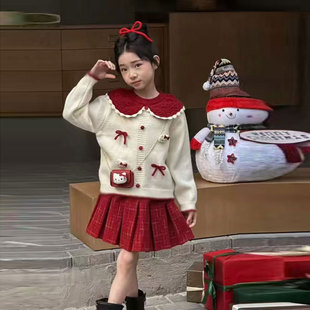 2025新款女童娃娃领毛衣套装裙子女孩两件套中大儿童洋气潮秋冬季