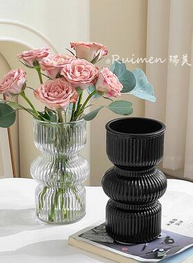 ins风中古小众黑色玻璃花瓶水培植物鲜花客厅餐桌装饰插花瓶摆件