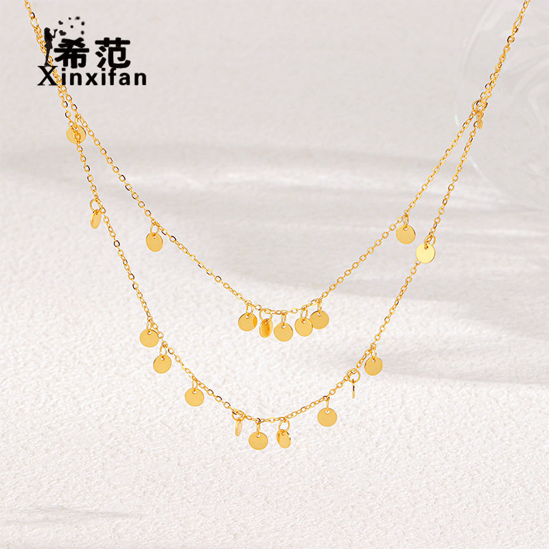 s925纯银双层一体金色圆片吊坠星河项链女生轻奢高级感时髦锁骨链